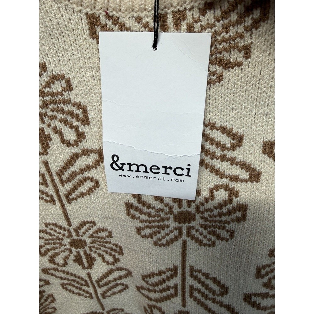 &merci Floral Jacquard Sweater Vest Cream Brown Side Tie Bow Scallop Sz M NWT - Picture 12 of 14